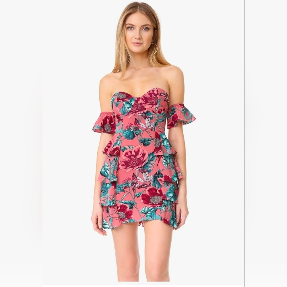For Love & Lemons | Flamenco Strapless Floral Ruffle Mini Dress | Size L | NWT